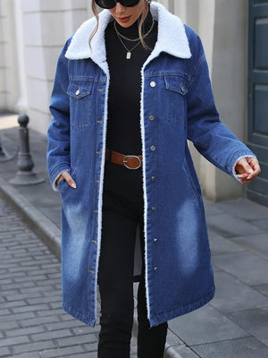 Lang Gevoerde Denim Mantel