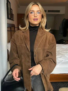 Elegante Suède Blazer Voor Vrouwen - Vintage Casual Jasje