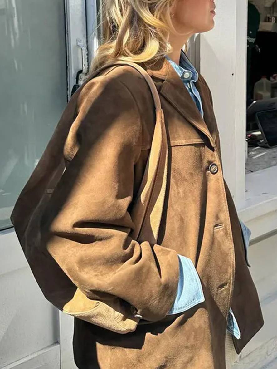 Elegant Suede Blazer For Women - Vintage Casual Jacket
