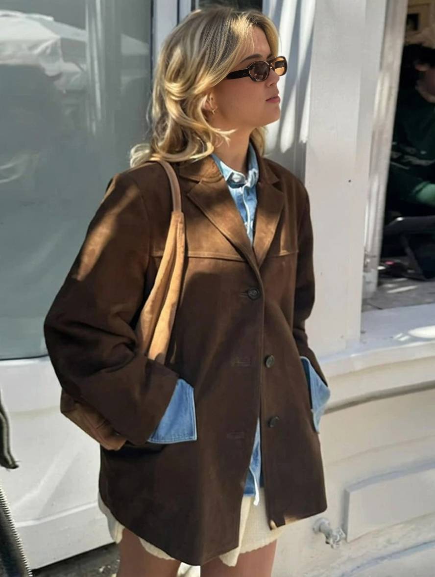 Elegant Suede Blazer For Women - Vintage Casual Jacket