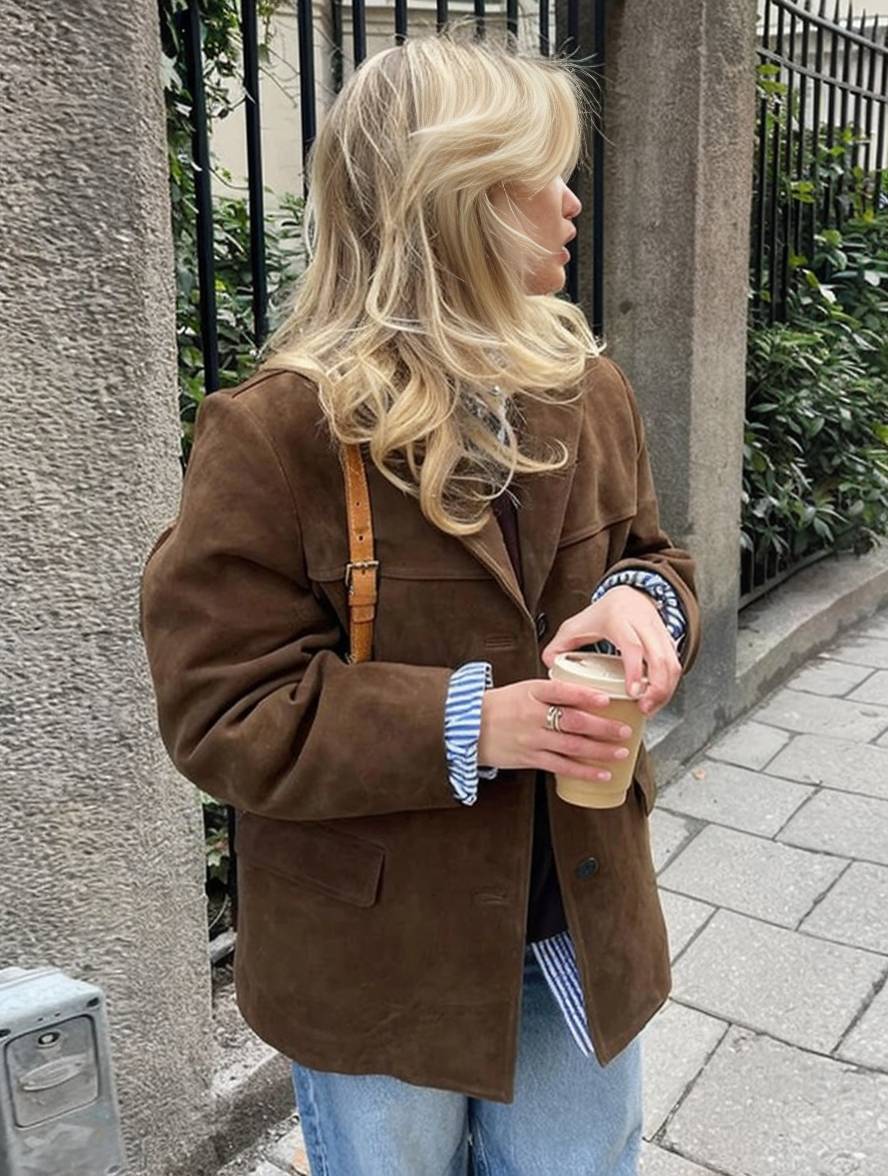 Elegant Suede Blazer For Women - Vintage Casual Jacket