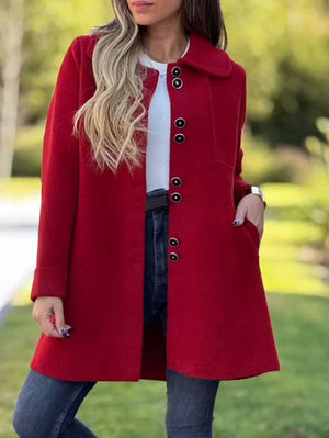 Elegante Halflange Fleecejas Voor Vrouwen - Warme Winterjas Met Knopen
