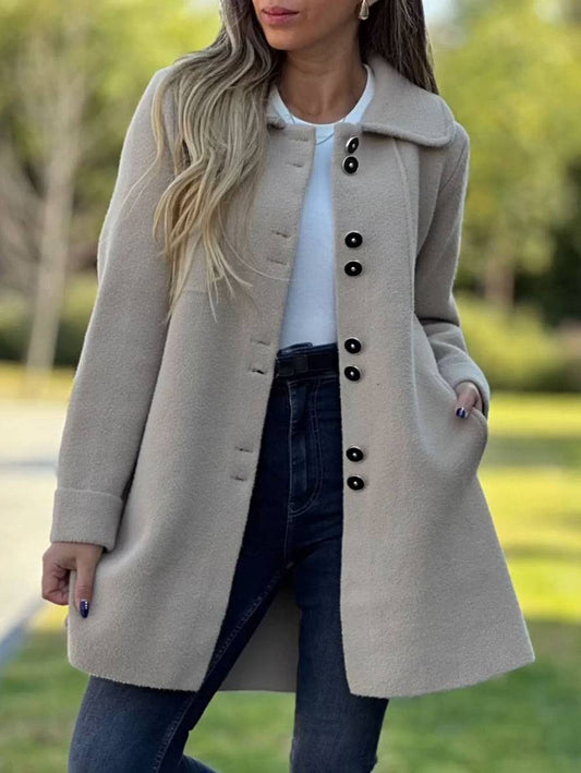 Elegante Halflange Fleecejas Voor Vrouwen - Warme Winterjas Met Knopen
