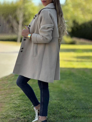 Elegante Halflange Fleecejas Voor Vrouwen - Warme Winterjas Met Knopen