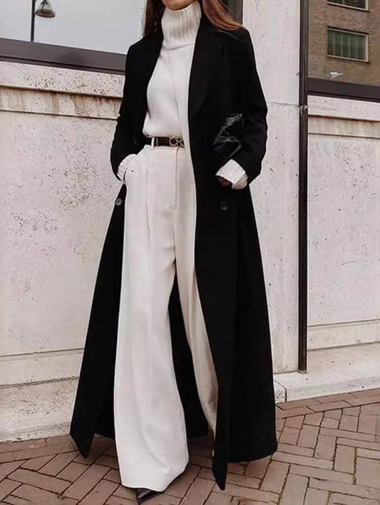 Elegante Lange Jas Voor Vrouwen - Dubbele Knoopsluiting & Reverskraag