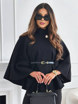 Legant Korte Poncho Jas Voor Vrouwen Met Riem
