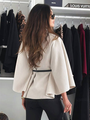 Legant Korte Poncho Jas Voor Vrouwen Met Riem