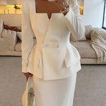 Elegante Tweedelige Kantoorset Voor Vrouwen - Blazer & Lange Rok