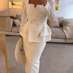 Elegante Tweedelige Kantoorset Voor Vrouwen - Blazer & Lange Rok