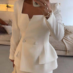 Elegante Tweedelige Kantoorset Voor Vrouwen - Blazer & Lange Rok