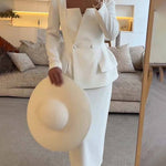 Elegante Tweedelige Kantoorset Voor Vrouwen - Blazer & Lange Rok