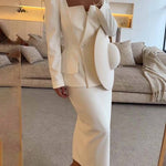 Elegante Tweedelige Kantoorset Voor Vrouwen - Blazer & Lange Rok