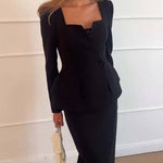 Elegante Tweedelige Kantoorset Voor Vrouwen - Blazer & Lange Rok