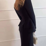 Elegante Tweedelige Kantoorset Voor Vrouwen - Blazer & Lange Rok