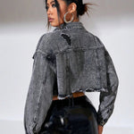 Grijze Cropped Denim Jas