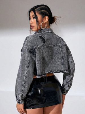 Grijze Cropped Denim Jas