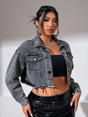 Grijze Cropped Denim Jas