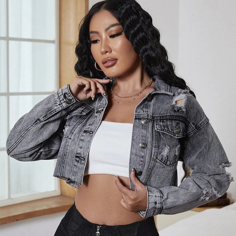 Luxe Grijze Denim Jas