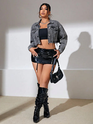 Grijze Cropped Denim Jas