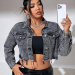 Grijze Cropped Denim Jas