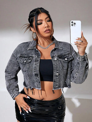 Grijze Cropped Denim Jas