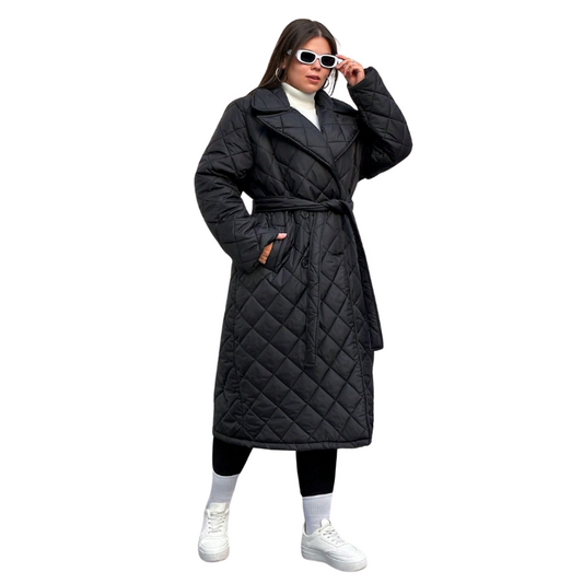 Elegante Gewatteerde Lange Winterjas – Stijlvolle Bescherming Tegen de Kou met Flatterende Pasvorm!