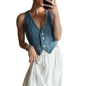 Comfortable Denim Crop Vest