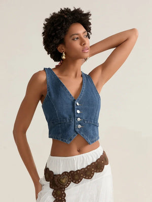 Comfortable Denim Crop Vest