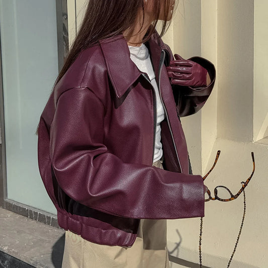 Faux Leren Jas Met Lange Mouwen