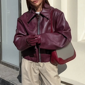 Faux Leren Jas Met Lange Mouwen