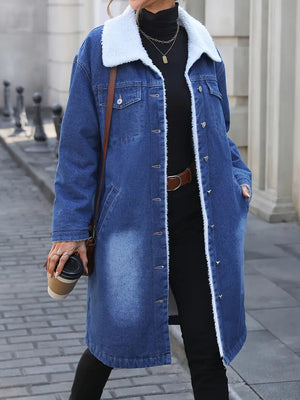 Lang Gevoerde Denim Mantel